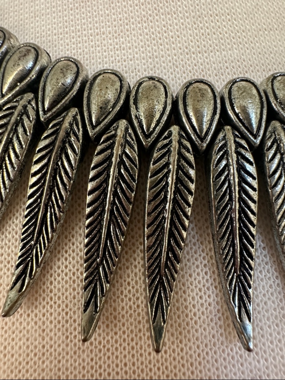 Antique Silver Feather Fringe Statement Necklace - Picture 3 of 3